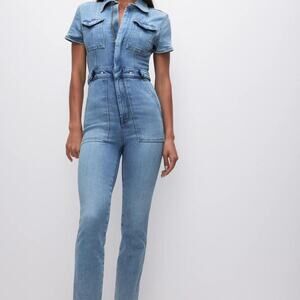 Good American Blue Denim Light Wash Jumpsuit